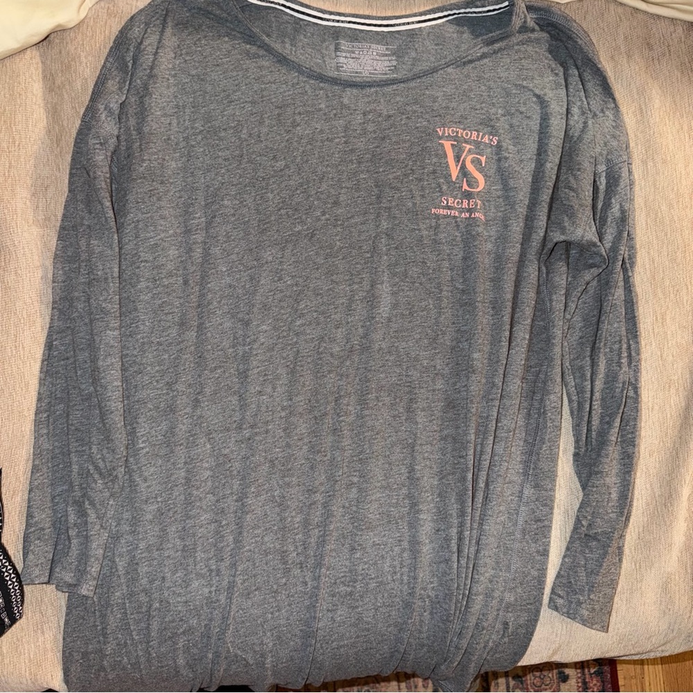 Victoria's Secret Charcoal Tee with Coral Logo